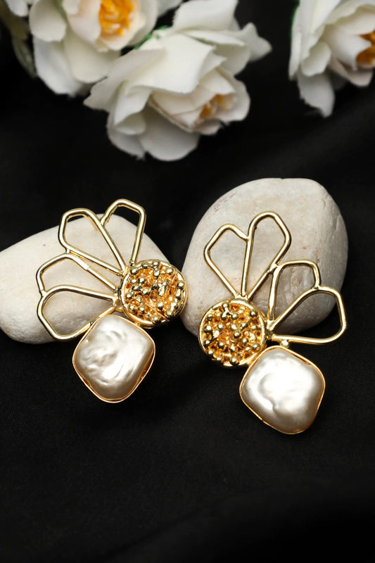 Picture of Zehnaz - Gold Plated Baroque Heart Stud Earrings - Available at Raja Sahib