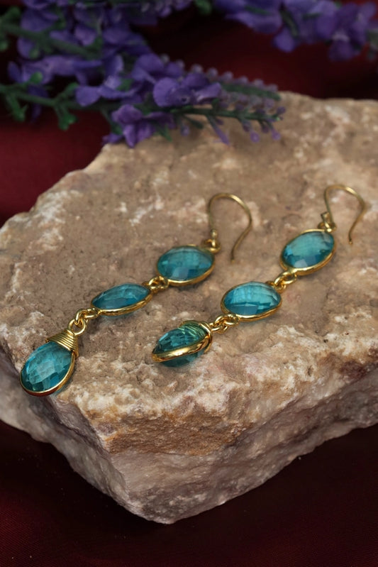 Picture of Zehnaz - Gold Plated Blue Cascade Drop Earrings - Available at Raja Sahib