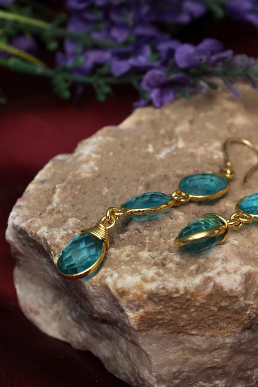 Picture of Zehnaz - Gold Plated Blue Cascade Drop Earrings - Available at Raja Sahib