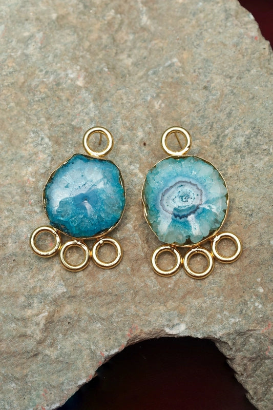 Picture of Zehnaz - Gold Plated Blue Druzy Stud Earrings - Available at Raja Sahib