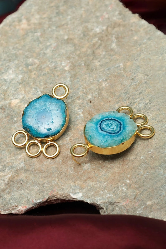Picture of Zehnaz - Gold Plated Blue Druzy Stud Earrings - Available at Raja Sahib