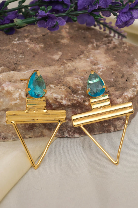 Picture of Zehnaz - Gold Plated Blue Geometric Drop Earrings - Available at Raja Sahib