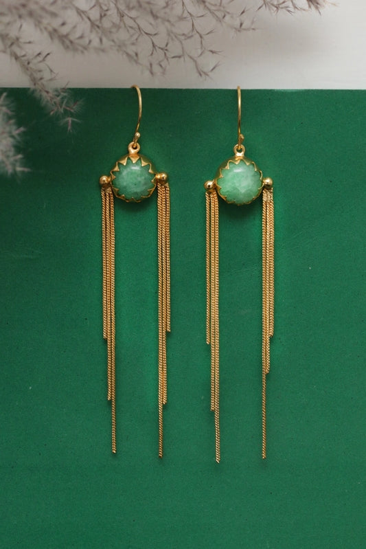Picture of Zehnaz - Gold Plated Emerald Fringe Drop Earrings - Available at Raja Sahib