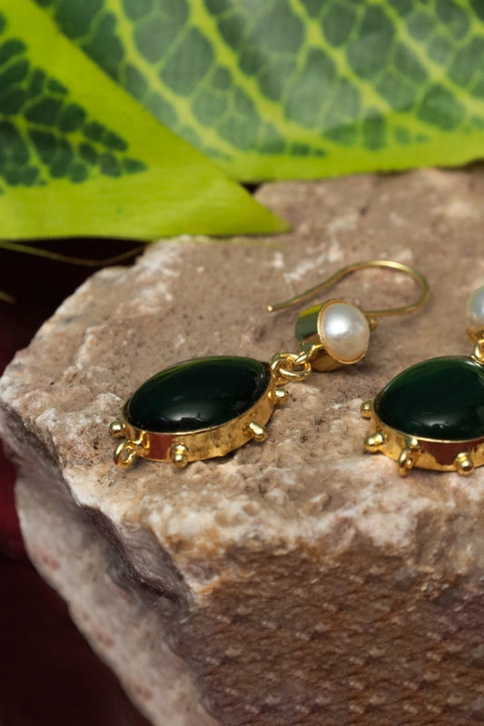 Picture of Zehnaz - Gold Plated Emerald Pearl Drop Earrings - Available at Raja Sahib