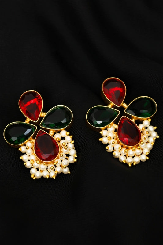 Picture of Zehnaz - Gold Plated Floral Kundan Stud Earrings - Available at Raja Sahib