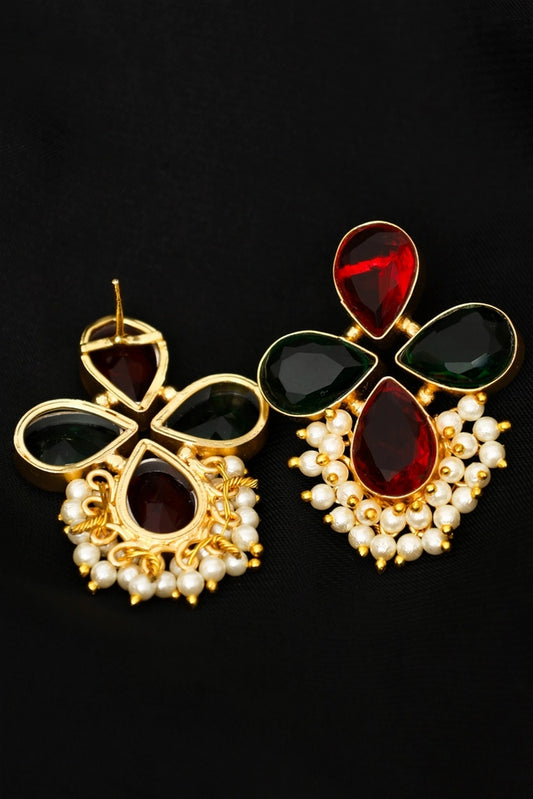 Picture of Zehnaz - Gold Plated Floral Kundan Stud Earrings - Available at Raja Sahib