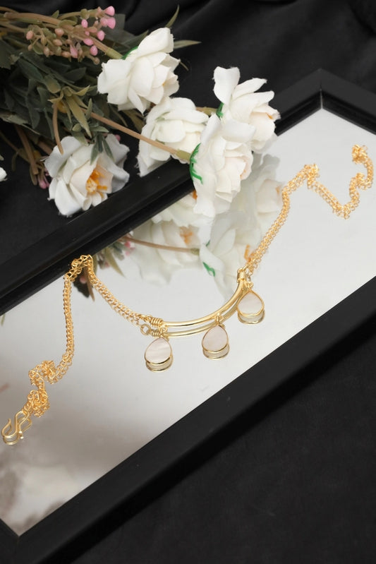 Picture of Zehnaz - Celestia Bar Necklace Gold-Toned Teardrop Pendant Jewelry - Available at Raja Sahib