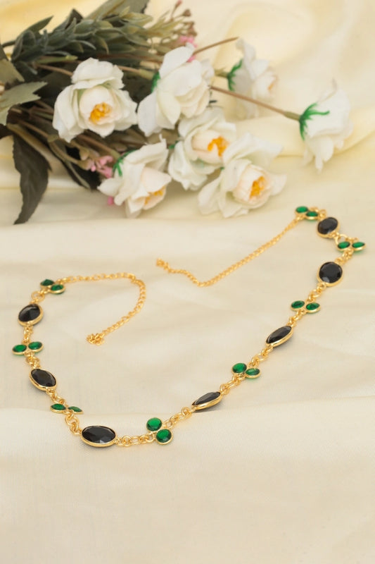 Picture of Zehnaz - Emerald Noir Necklace Gold Plated Green & Black Stone Jewelry - Available at Raja Sahib