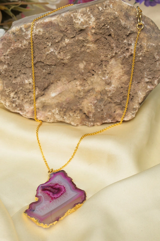 Picture of Zehnaz - Pink Agate Necklace Gold-Plated Statement Jewelry - Available at Raja Sahib