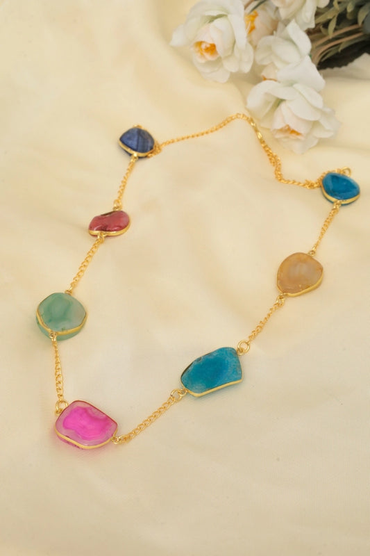 Picture of Zehnaz - Regal Agate Necklace Gold-Polished Statement Jewelry - Available at Raja Sahib