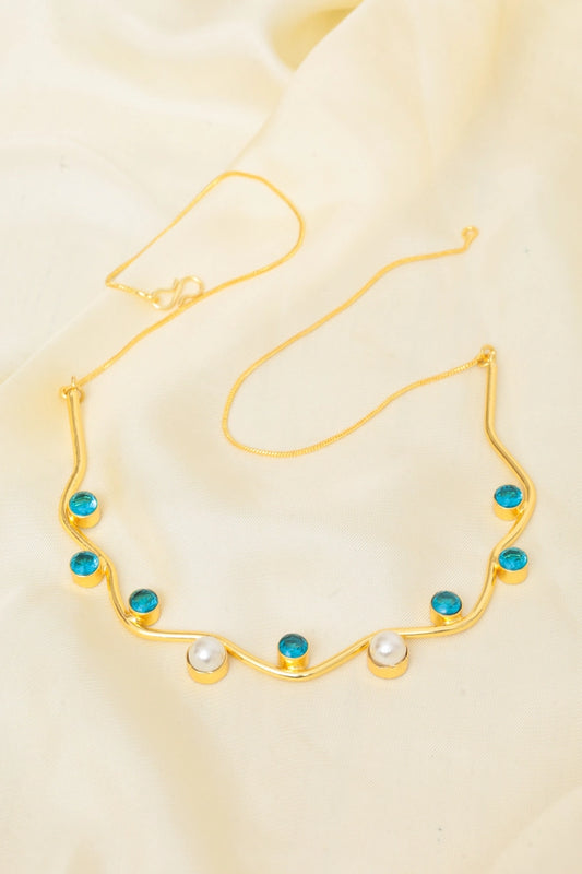 Picture of Zehnaz - Royal Blue Necklace Gold-Plated Wavy Statement Jewelry - Available at Raja Sahib