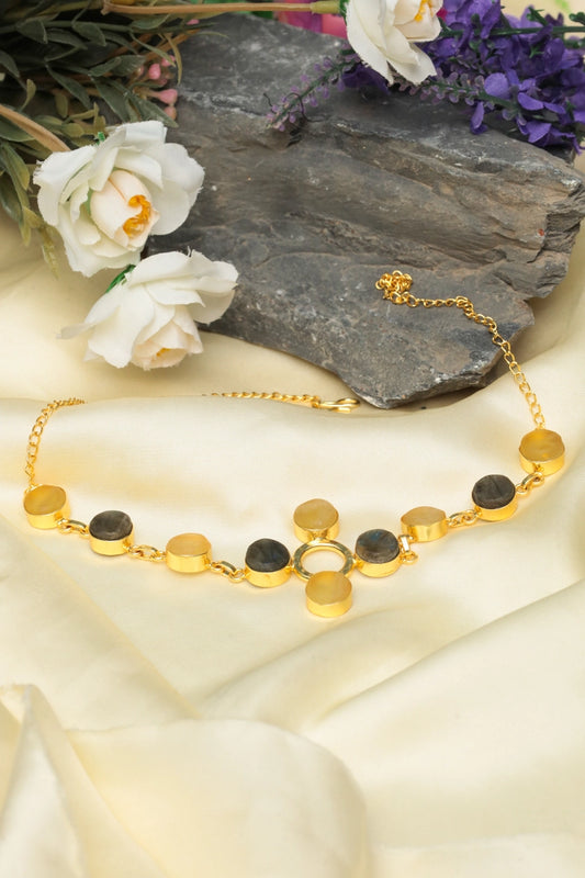 Picture of Zehnaz - Yellow & Grey Gold-Plated Choker Necklace - Available at Raja Sahib