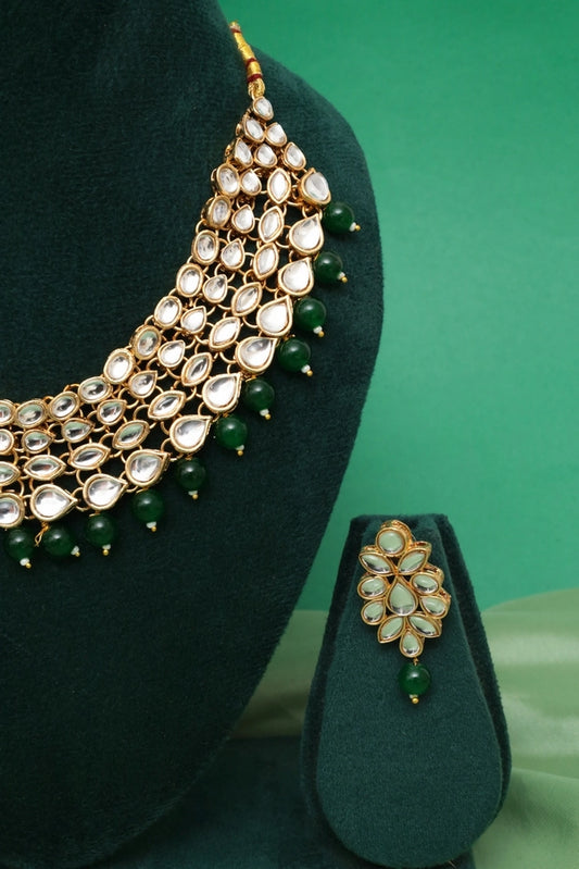 Picture of Zehnaz - Green Kundan Gold Plated Choker Necklace Set - Available at Raja Sahib