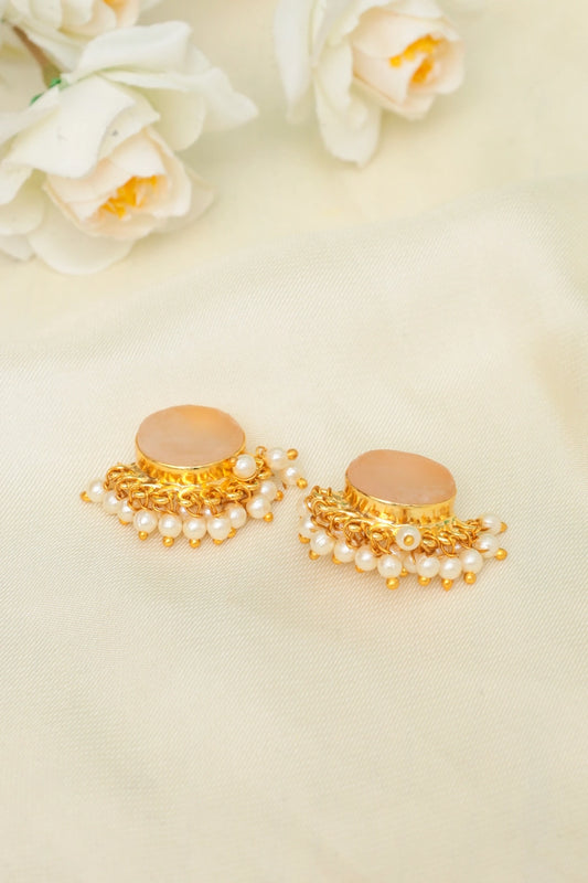 Picture of Zehnaz - Peach Pearl Gold Plated Choker Necklace Set - Available at Raja Sahib