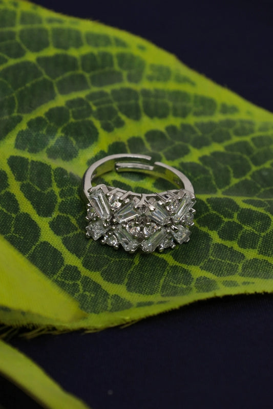 Picture of Zehnaz - Sterling Silver Navette Style CZ Cluster Cocktail Ring - Available at Raja Sahib
