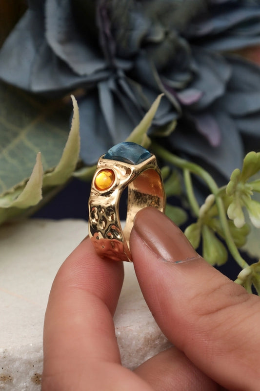 Picture of Zehnaz - Gold Plated Fashion Ring with Multi-Color Rhinestones - Available at Raja Sahib