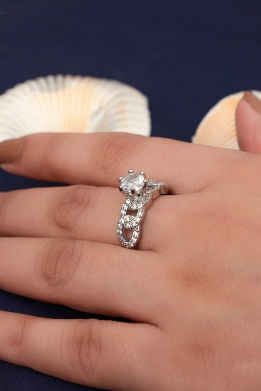 Picture of Zehnaz - Silver Plated Round-Cut Infinity Ring with Pave Accents - Available at Raja Sahib