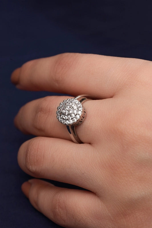 Picture of Zehnaz - White Gold Plated Zirconia Diamond Cluster Dome Ring - Available at Raja Sahib