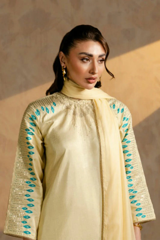 Picture of Zehnaz - Embroidered Raw Silk 3 Piece - Celeste - Available at Raja Sahib