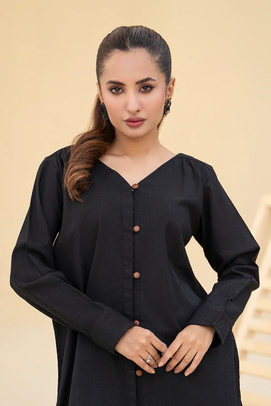 Picture of Zarlay - Khaddar Co-ord Set - Black - Available at Raja Sahib