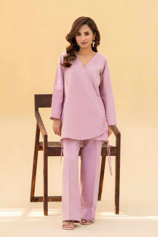 Picture of Zarlay - Khaddar Hanbok Tunic Co-ord Set - Lilac - Available at Raja Sahib