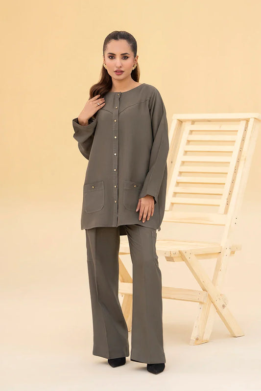 Picture of Zarlay - Olive Cotton Silk - 2 Piece - Available at Raja Sahib