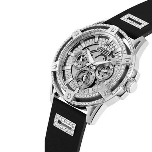 Picture of Guess King Black Silicone Strap Rose Gold Dial Quartz Watch for Gents - GW0537G1 - Available at Raja Sahib