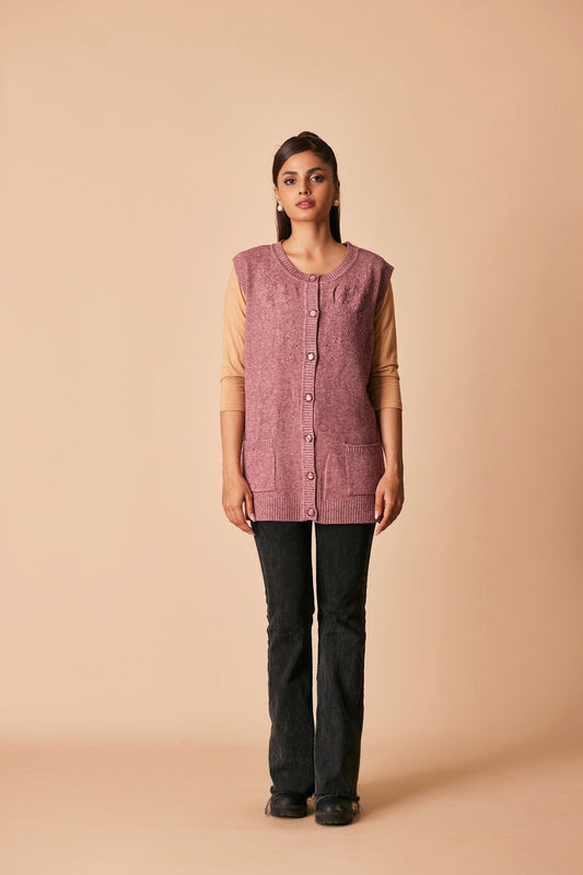 Picture of Ellena - Round Neck Cardigan Sweater - Available at Raja Sahib