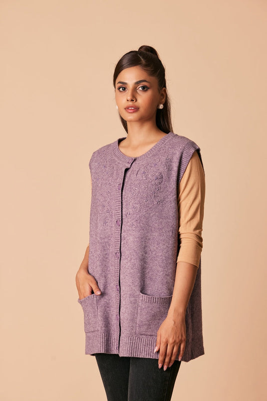 Picture of Ellena - Round Neck Cardigan Sweater - Available at Raja Sahib