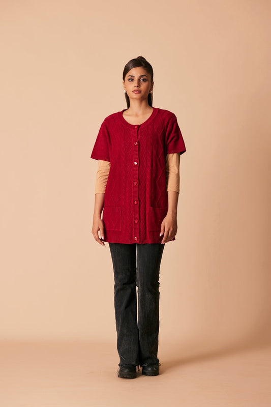 Picture of Ellena - Round Neck Cardigan Sweater - Available at Raja Sahib