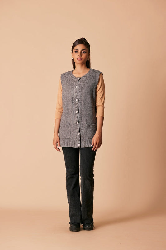 Picture of Ellena - Round Neck Cardigan Sweater - Available at Raja Sahib
