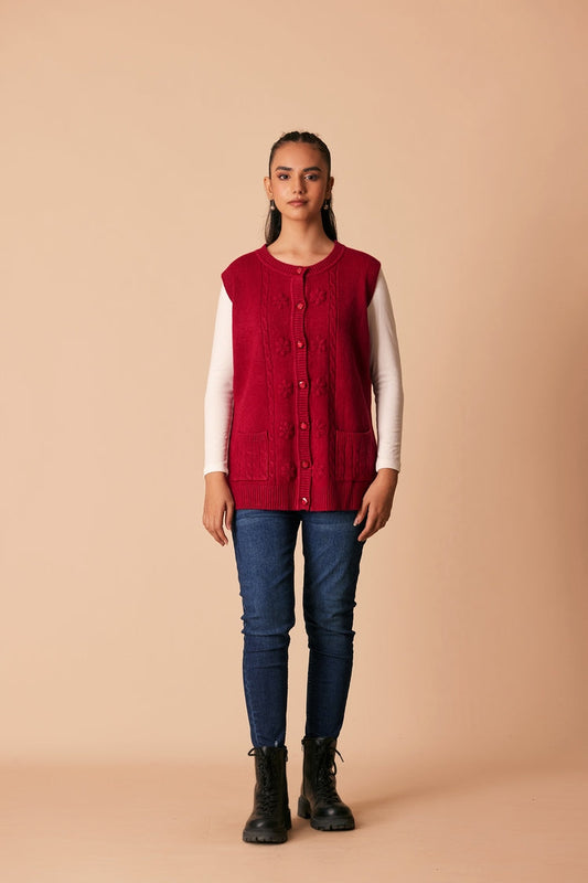 Picture of Ellena - Round Neck Cardigan Sweater - Available at Raja Sahib