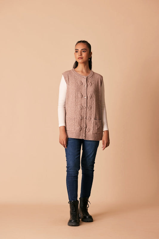 Picture of Ellena - Round Neck Cardigan Sweater - Available at Raja Sahib