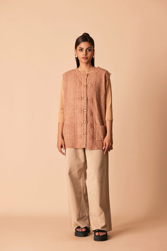 Picture of Ellena - Round Neck Cardigan Sweater - Available at Raja Sahib