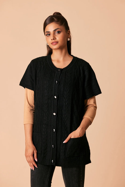 Picture of Ellena - Round Neck Cardigan Sweater - Available at Raja Sahib
