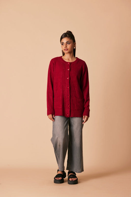 Picture of Ellena - Round Neck Cardigan Sweater - Available at Raja Sahib