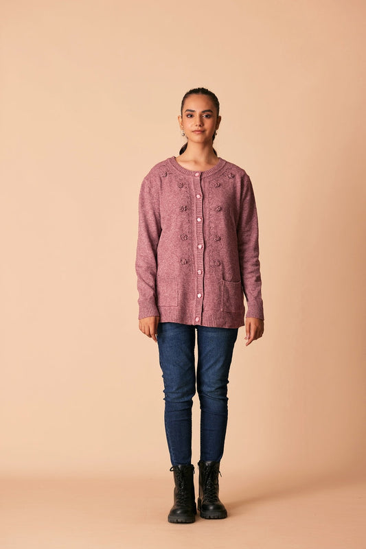 Picture of Ellena - Round Neck Cardigan Sweater - Available at Raja Sahib