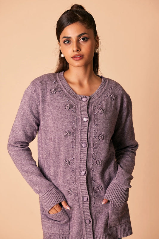 Picture of Ellena - Round Neck Cardigan Sweater - Available at Raja Sahib