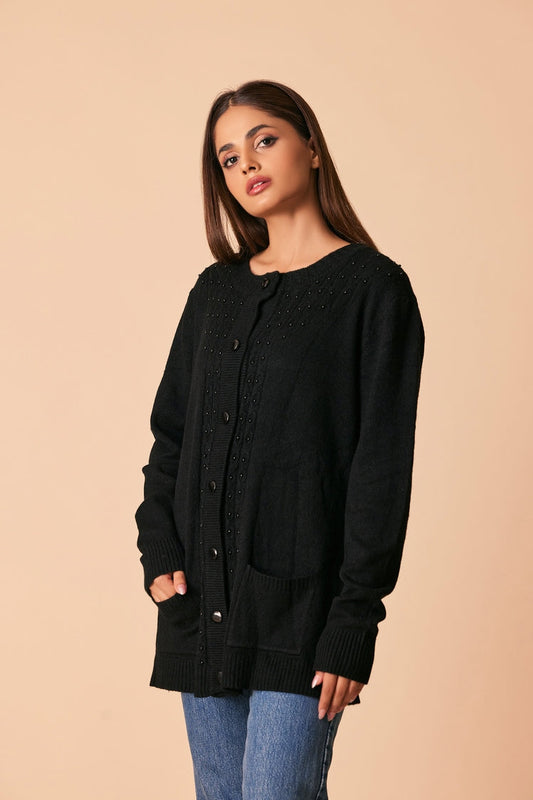 Picture of Ellena - Round Neck Cardigan Sweater - Available at Raja Sahib
