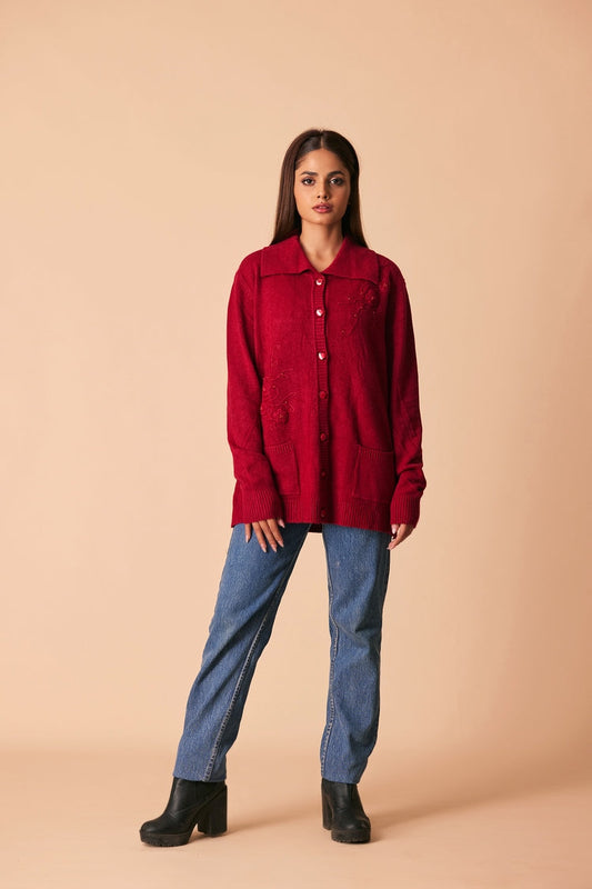 Picture of Ellena - V-Neck Cardigan Sweater - Available at Raja Sahib