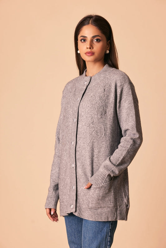 Picture of Ellena - Round Neck Cardigan Sweater - Available at Raja Sahib