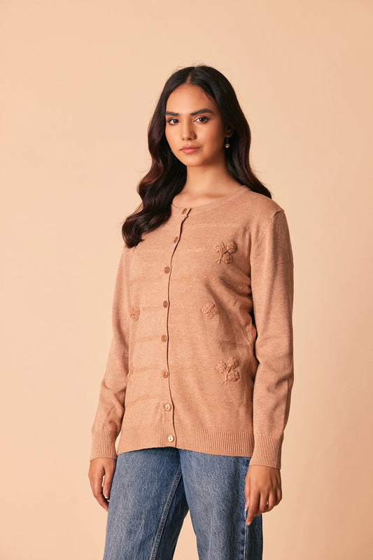 Picture of Ellena - Round Neck Cardigan Sweater - Available at Raja Sahib