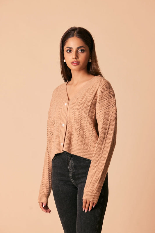 Picture of Ellena - V-Neck Cardigan Sweater - Available at Raja Sahib