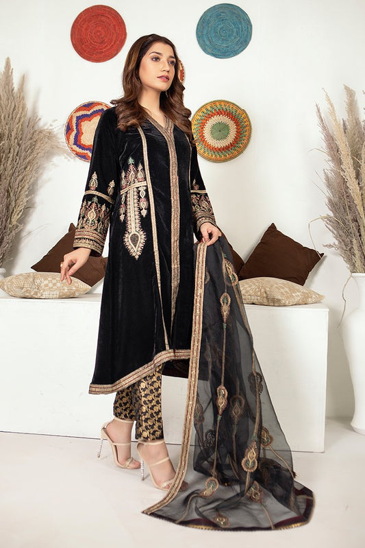 Picture of Ellena - Fancy Embroidered Velvet 3-PC Suit - VJQ293 - Available at Raja Sahib