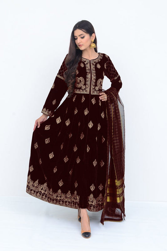 Picture of Ellena - Fancy Embroidered Velvet 3-PC Suit - Available at Raja Sahib