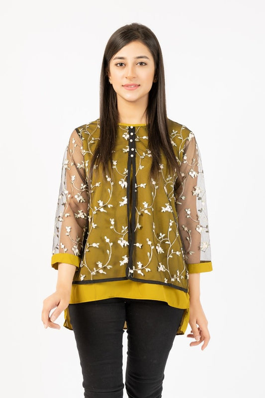 Picture of Ellena - Georgette Top With Floral Embroided Net - Available at Raja Sahib
