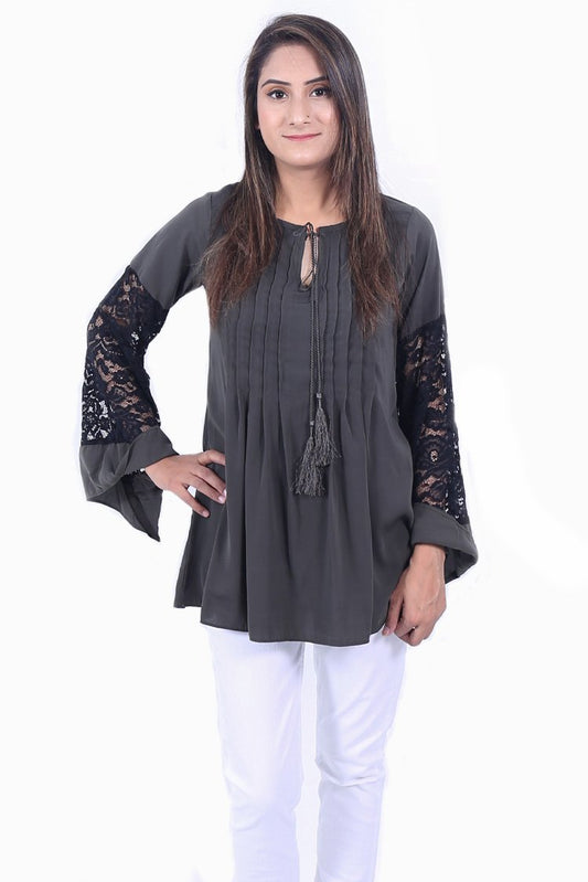 Picture of Ellena - Georgette Lace Sleeve Top - Available at Raja Sahib