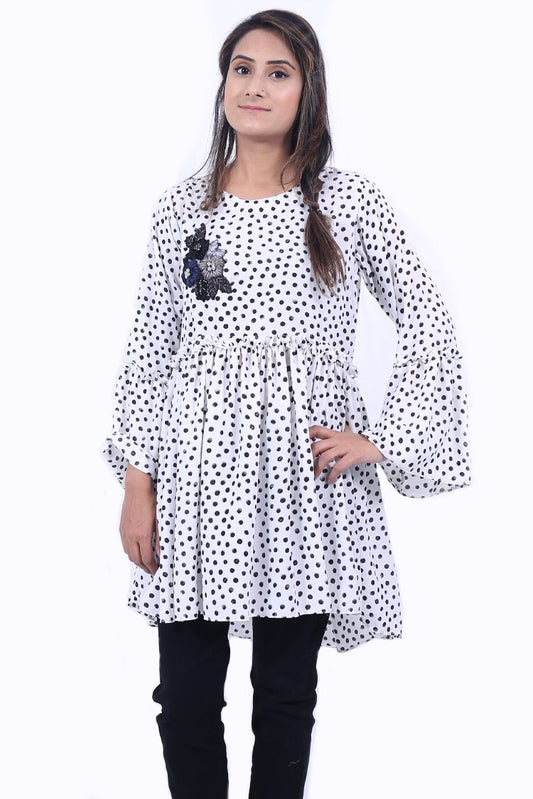 Picture of Ellena - Polka Dots Georgette Top - Available at Raja Sahib