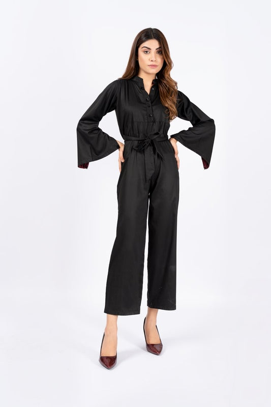 Picture of Ellena - Black Belted Jumpsuit - Available at Raja Sahib