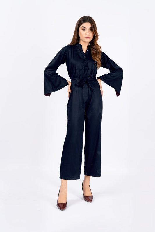 Picture of Ellena - Blue Belted Jumpsuit - Available at Raja Sahib